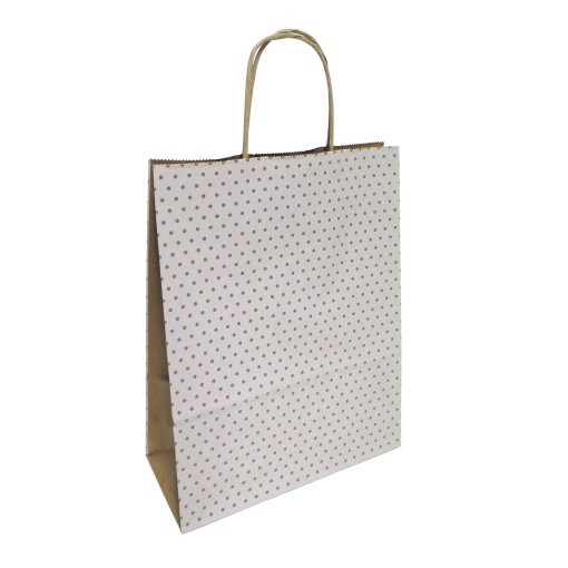 Paper bag with twisted handle, 311 dots, white, 27x12x37cm