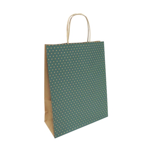 Paper bag with twisted handle, 312 dots, green, 22x10x29cm