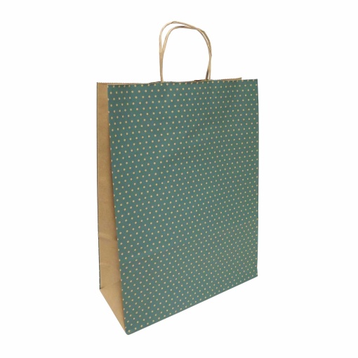 Paper bag with twisted handle, 312 dots, green, 27x12x37cm
