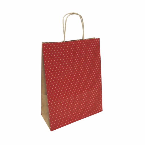 Twisted handle paper bag, 313 dots, red, 22x10x29cm