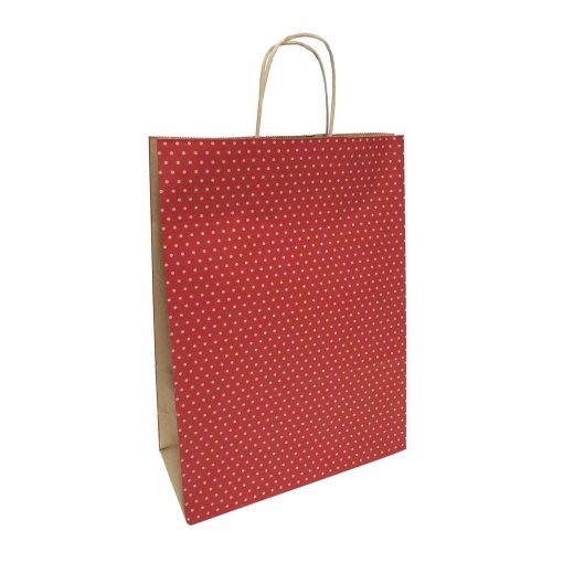 Twisted handle paper bag, 313 dots, red, 27x12x37cm