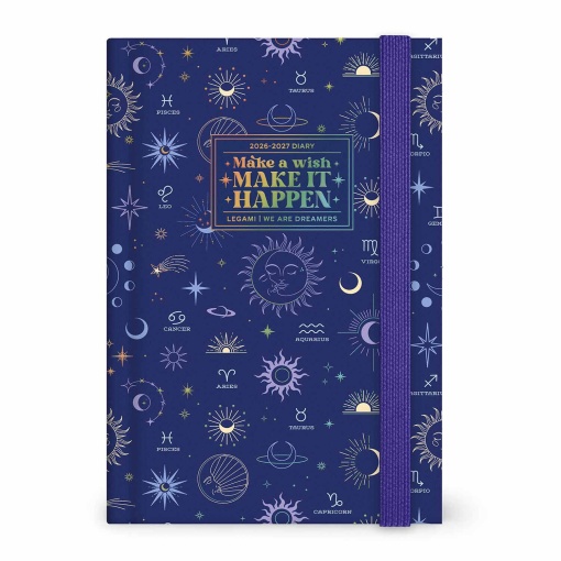 Daily school planner, 120x180mm, 2026/27, 16 months, LEGAMI Celestial, with elastic closure.