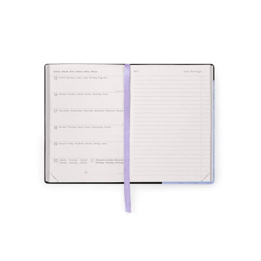 Weekly school planner A6 2026/27 16 months LEGAMI Cosmic Lilac with elastic band