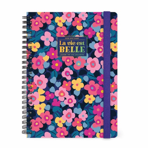 A5 weekly school planner for 2026/27, 16 months, spiral bound, LEGAMI Flowers with elastic closure.