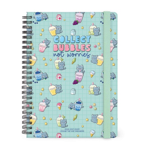 Weekly school planner A5 2026/27 16 months spiral bound LEGAMI Kitty Bubble Tea with elastic closure