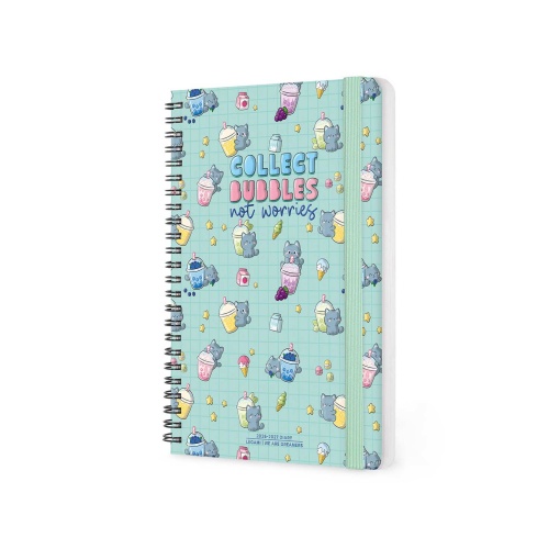 Weekly school planner A5 2026/27 16 months spiral bound LEGAMI Kitty Bubble Tea with elastic closure