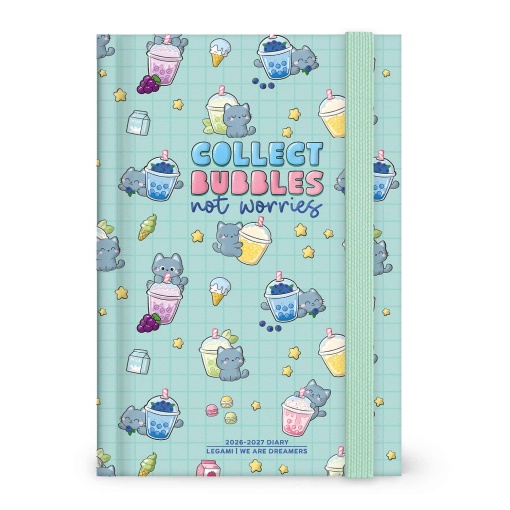 Daily school planner 120x180mm 2026/27 16 months LEGAMI Kitty Bubble Tea with elastic band