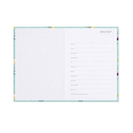 Daily school planner 120x180mm 2026/27 16 months LEGAMI Kitty Bubble Tea with elastic band