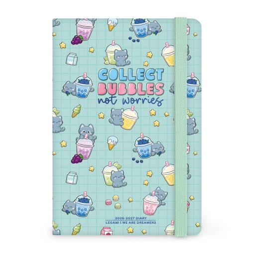 Weekly school planner 120x180mm 2026/27 16 months LEGAMI Kitty Bubble Tea with elastic band