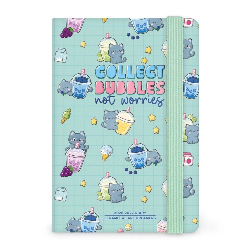 Weekly school planner A6 2026/27 16 months LEGAMI Kitty Bubble Tea with elastic band