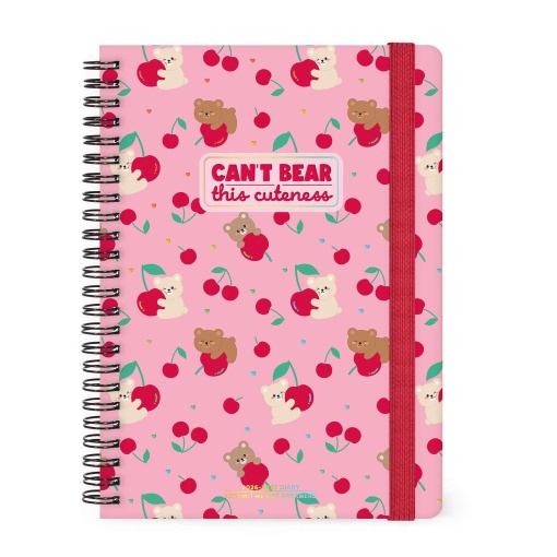 Agenda escolar semanal A5 2026/27 16 meses espiral LEGAMI Teddy Bear Cherry Pink com elástico