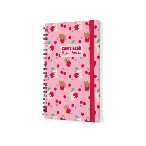 Agenda escolar semanal A5 2026/27 16 meses espiral LEGAMI Teddy Bear Cherry Pink com elástico