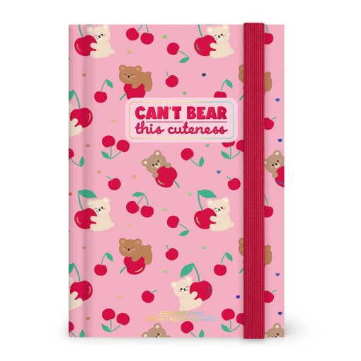Agenda escolar diária 120x180mm 2026/27 16 meses LEGAMI Teddy Bear Cherry Pink com elástico