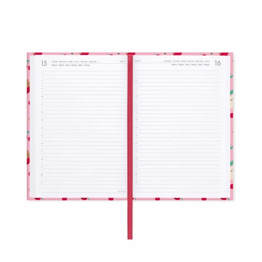 Agenda escolar diária 120x180mm 2026/27 16 meses LEGAMI Teddy Bear Cherry Pink com elástico
