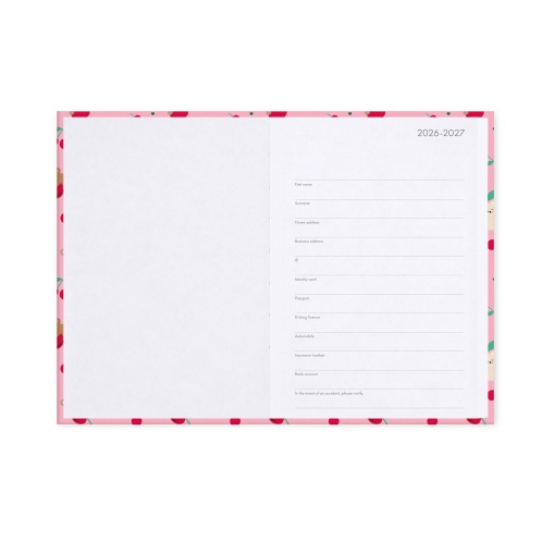 Agenda escolar diária 120x180mm 2026/27 16 meses LEGAMI Teddy Bear Cherry Pink com elástico