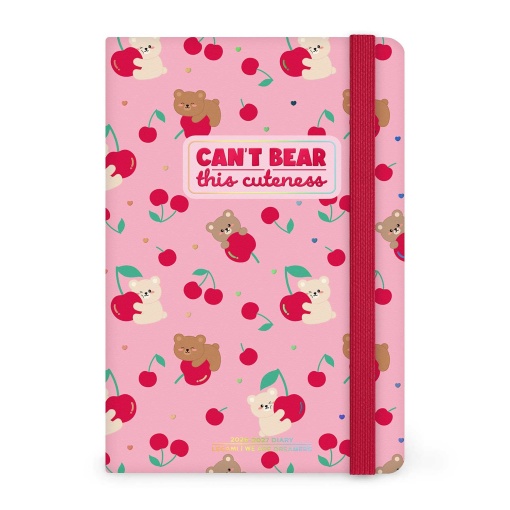 Agenda escolar semanal 120x180mm 2026/27 16 meses LEGAMI Teddy Bear Cherry Pink com elástico