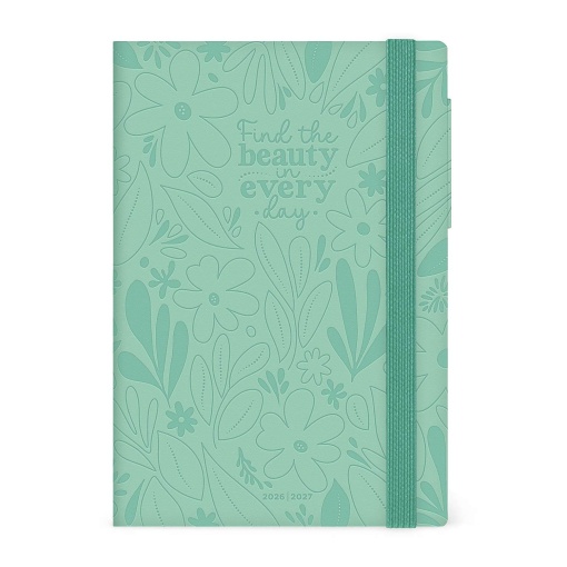 Agenda escolar semanal 120x180 mm 2026/27 16 meses LEGAMI Botanic Garden com elástico