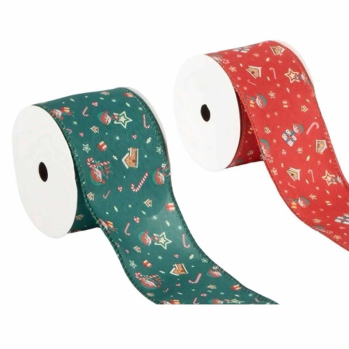 Cinta de regalo navideña D'CASA Elfo de 63 mm x 400 cm, colores surtidos
