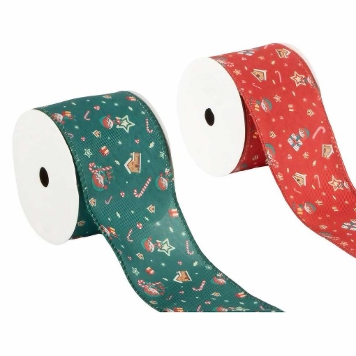 Cinta de regalo navideña D'CASA Elfo de 63 mm x 270 cm, colores surtidos