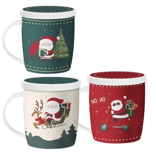 Caneca de cerâmica para chá com filtro 350ml natal D'CASA HoHoHo sortido