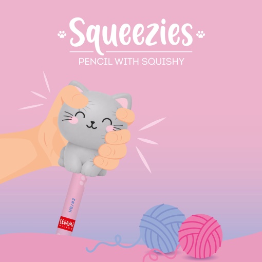 LEGAMI Squeezies Kitty "Meow" HB #2 graphite pencils with squishy topping.