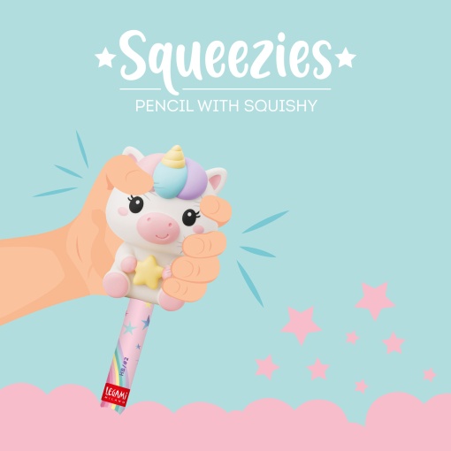 LEGAMI Squeezies Unicorn "Believe in Magic" HB #2 graphite pencils with squishy topping.