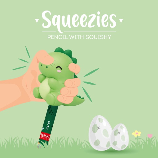 LEGAMI Squeezies Dino "Rooarr!" HB #2 graphite pencils with squishy filling.