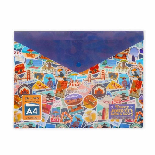 Bolsa para documentos fecho botão A4 tipo envelope LEGAMI Fold & Order Travel Stickers "Every Journey Tells a Story"