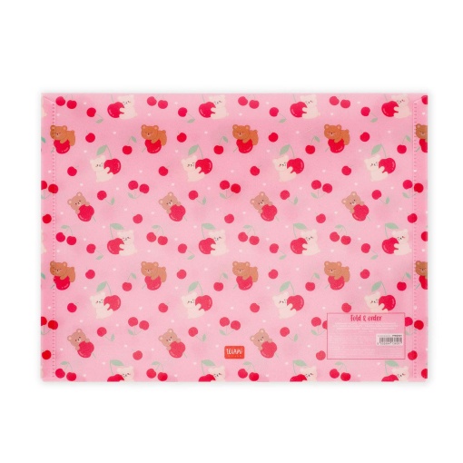 A4 envelope-style document pouch with button closure, LEGAMI Fold & Order Teddy Bear Cherry "Can't Bear This Cuteness"