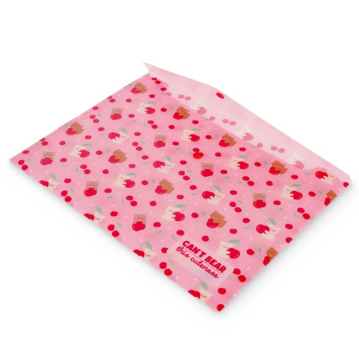 A4 envelope-style document pouch with button closure, LEGAMI Fold & Order Teddy Bear Cherry "Can't Bear This Cuteness"