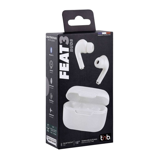 Auriculares Bluetooth TNB Feat 3 5.3 con estuche de carga, color blanco.
