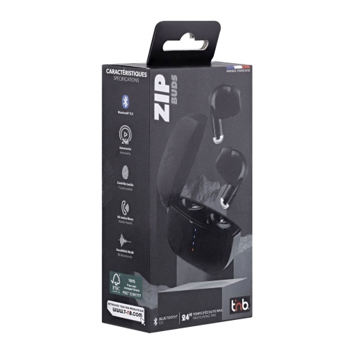 Auriculares Bluetooth TNB Zip 2 5.3 con estuche de carga, color negro.