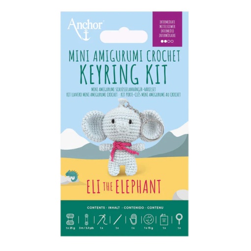 ANCHOR Amigurumi crochet kit, Eli the elephant keychain.