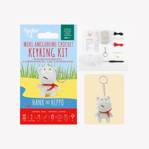 ANCHOR Amigurumi Crochet Kit - Hank the Hippo Keychain