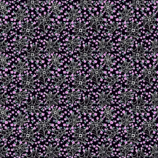 Tecido ANDOVER Ghostly Garden Web and Bloom Black 1x1,12m 10198/K