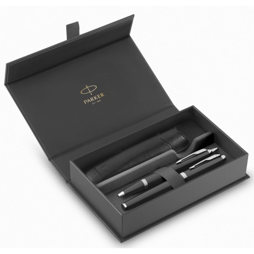 Conjunto PARKER IM caneta de aparo + esferográfica preto lacado chrome trim
