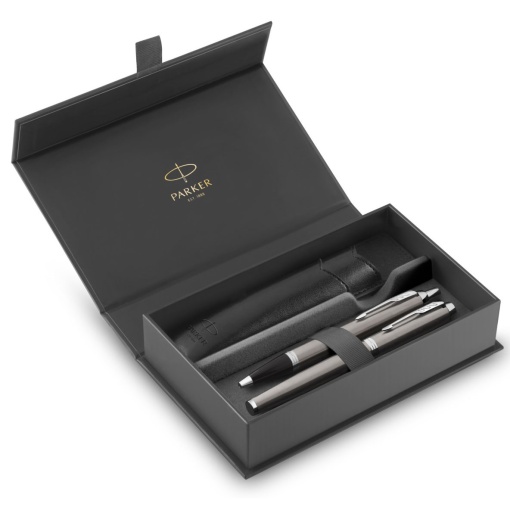 Conjunto PARKER IM caneta de aparo + esferográfica aço inox escovado chrome trim