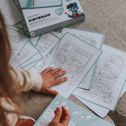 Pizarra luminosa para colorear alimentos del mundo, Kidy Wolf, Kidydraw