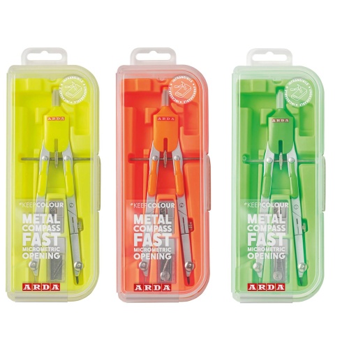 ARDA COMPASS WITH 3 PIECES, QUICK ADJUSTMENT, ASSORTED FLUO BLISTER CO10FLU