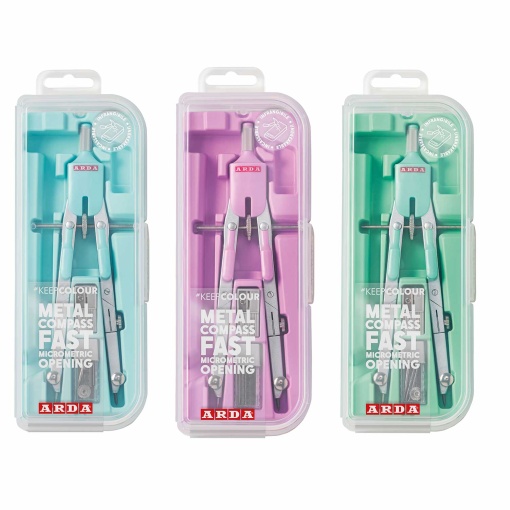ARDA COMPASS WITH 3 PIECES, QUICK ADJUSTMENT, ASSORTED PASTEL COLOR, BLISTER PACK OF 10 PIECES