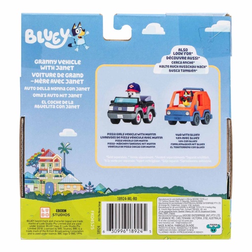 Bluey - El coche de la abuela con la figura de Janet + vehículo MOOSE