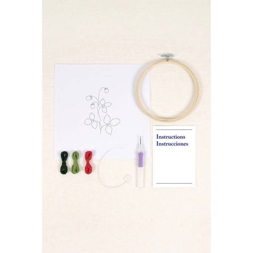 Kit Punch Needle fino DMC Aprende com DMC com moldura circular 15,5 cm morangos