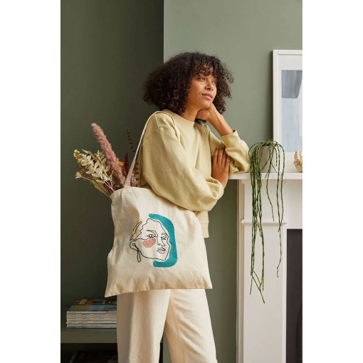 Punch Needle Kit DMC Gift of Stitch tote bag artistic portrait