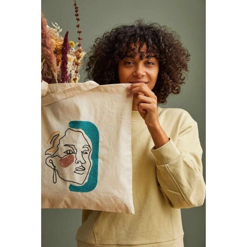 Punch Needle Kit DMC Gift of Stitch tote bag artistic portrait