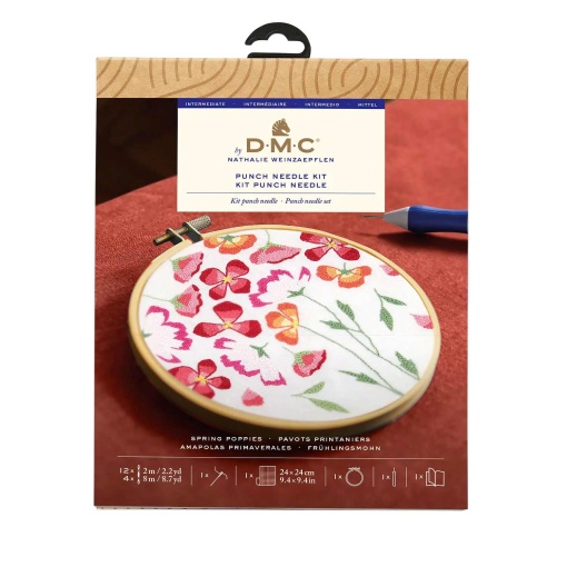 Kit Punch Needle DMC com moldura circular 14,5 cm papoilas primaveris