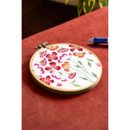 DMC Punch Needle Kit with 14.5 cm circular frame, spring poppies