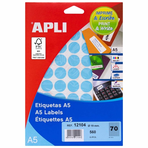 A5 19mm blue labels, 8 sheets (1050 units) APLI