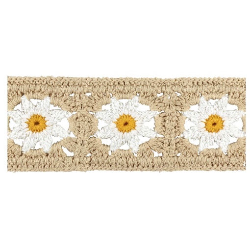 Fita de algodão em crochet para Coser 60mm flores cru (metro)