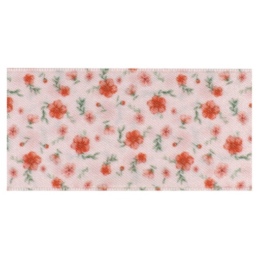 Fabric ribbon for sewing 40mm pink flowers (meter)