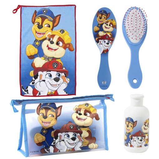 Estojo com escova + toalha + frasco para shampoo Patrulha Pata